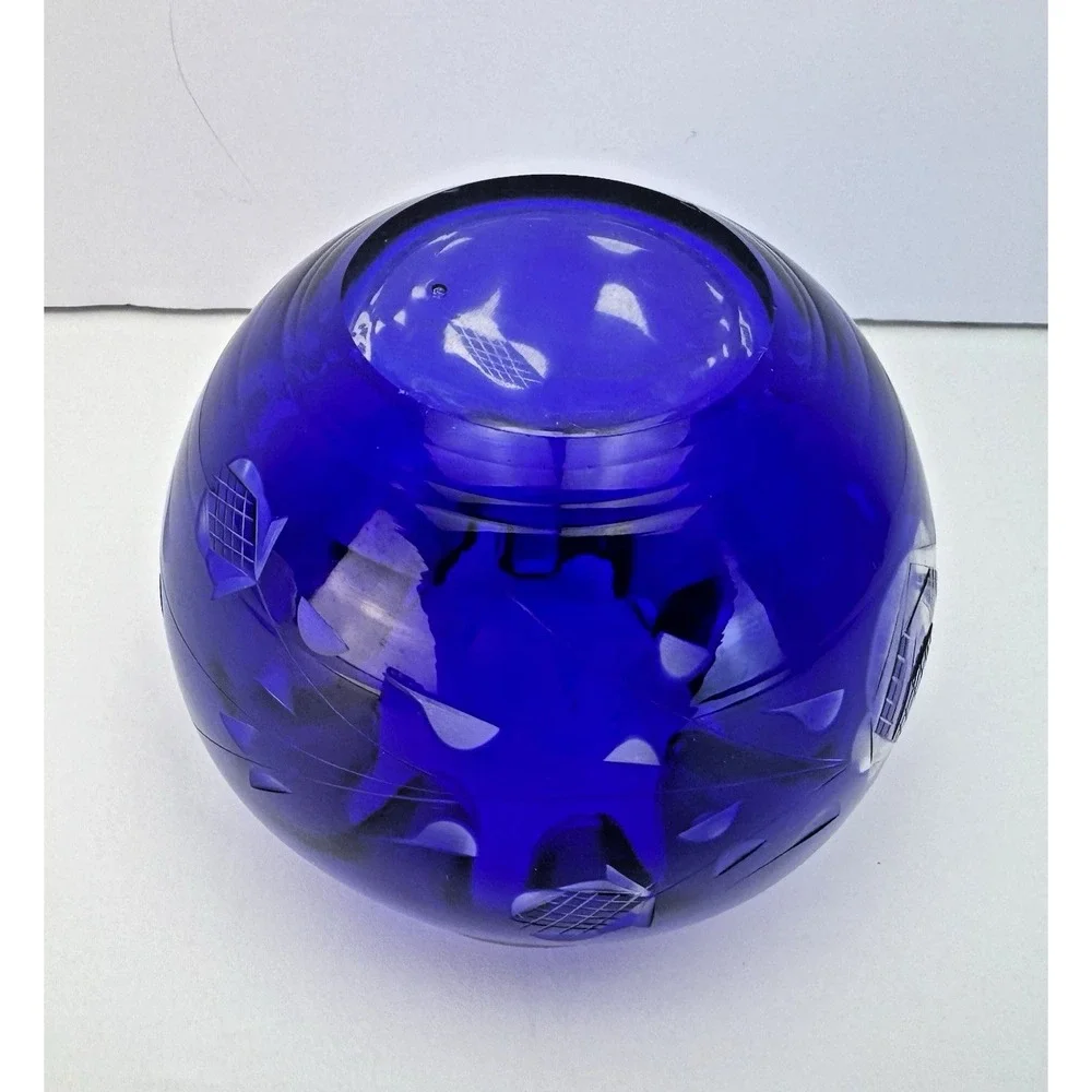 Cobalt Blue Rose‎ Bowl Dish Cut to Clear Crystal Ruffle Pinched Vase